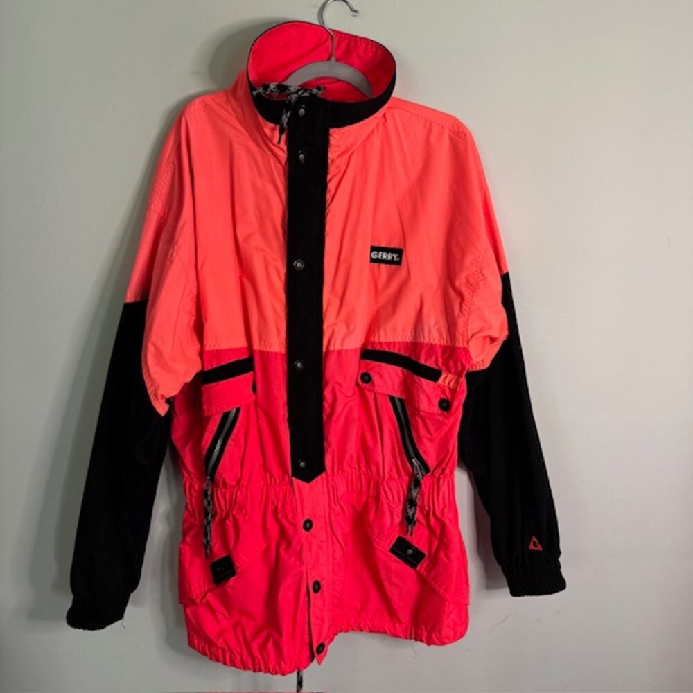Vintage Gerry Men's Bright/ Neon Orange Ski Jacket Sinched Waste Size Medium